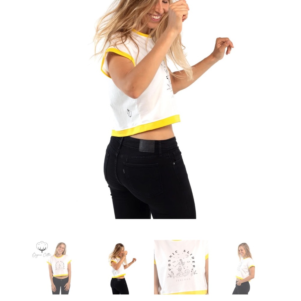 Zealous Cosmic Slider Organic cotton Surf crop Tee ringer - Picture 6 of 13